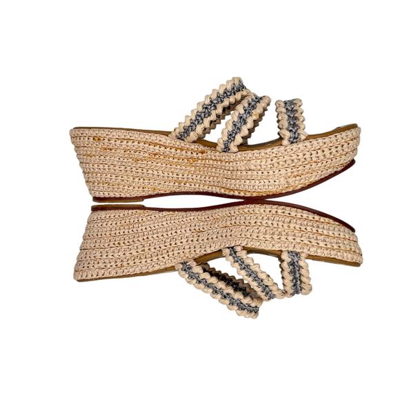 Carrie Forbes Said Raffia 3 Strap Neutral Gray Open Toe Espadrille Wedge Sandals - Picture 10 of 12